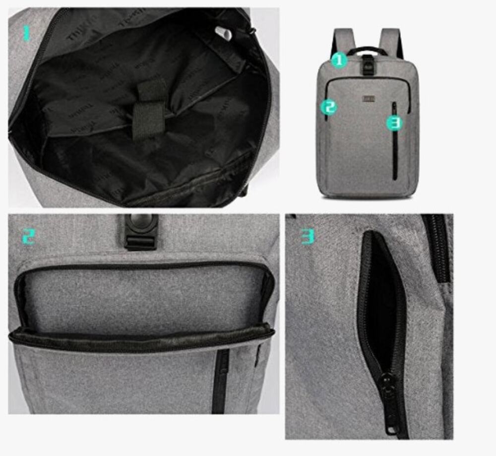 ThiKin Padded Laptop Gray Backpack Utility Unisex Lightweight Structured Quality